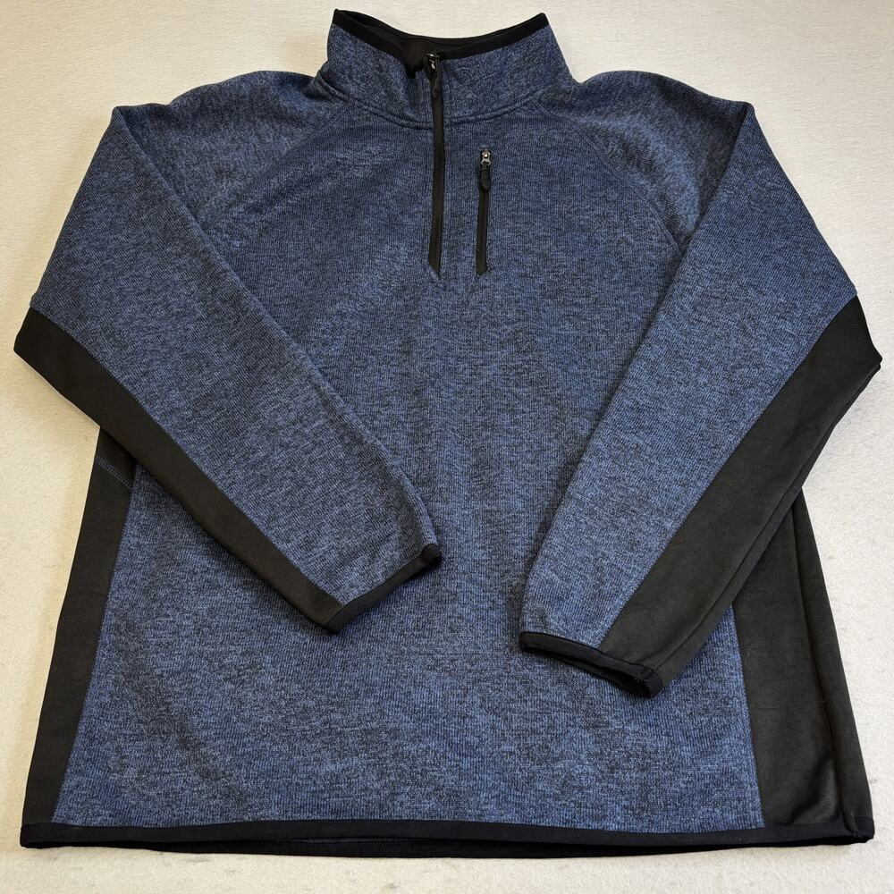 Beverly Hills Polo Club 1/4 Zip Sweater Mens Large Blue Black Knit Chest Pocket